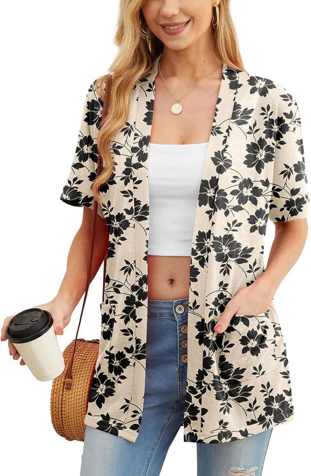 Detalle de Women’s lightweight open-front cardigan with V-neck and pockets (95% polyester, 5% spandex) by PrinStory