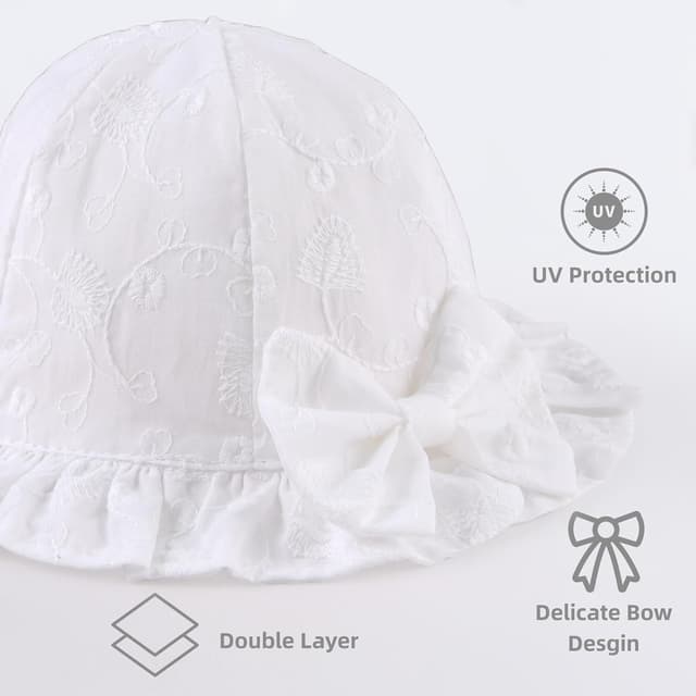 Detalle de XIAOHAWANG Baby Sommerhut Mädchen mit UV-Schutz, Baumwolle – mit Schleife & Bindebändern