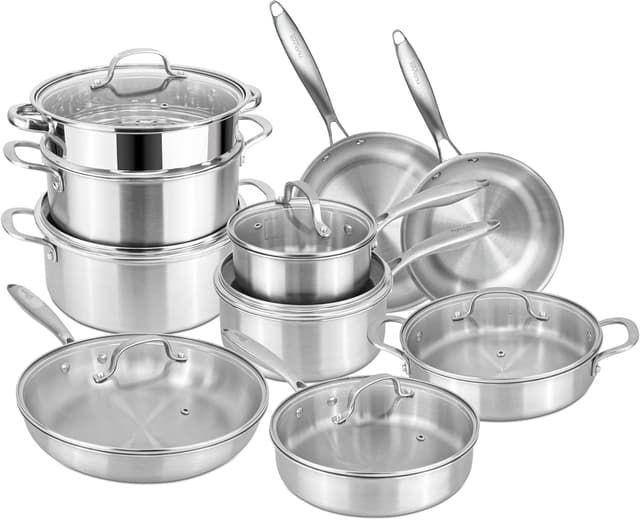 Detalle de nuovva 17-piece Stainless Steel Pots and Pans Set with Glass Lids