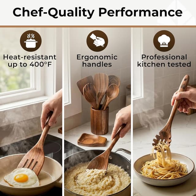 Thumbnail 4 de Wooden Utensil Set 8 Pcs teak kitchen utensils 🍽