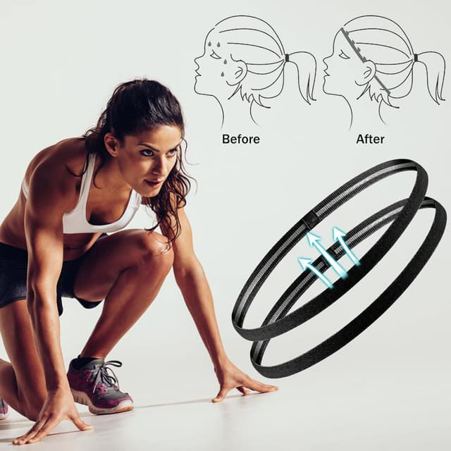 Detalle 2 de 6er-Set Sport-Haarbänder für Herren & Damen – elastisch, rutschhemmend, schwarz