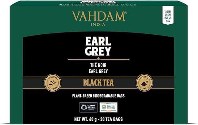 Detalle de VAHDAM Earl Grey Citrus Té Negro 🍋 Sin Bergamota, 30 Piramidales