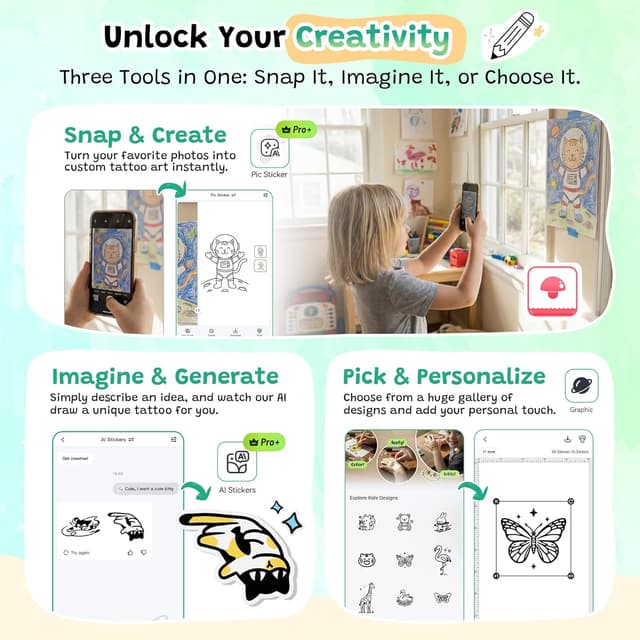 Thumbnail 5 de TATTMUSE Stampante Tatuaggi per Bambini 40 fogli