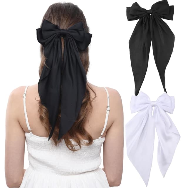 Detalle 2 de LuSeren 2-Pack Double Layer Hair Bows with Ribbon Clips (White)