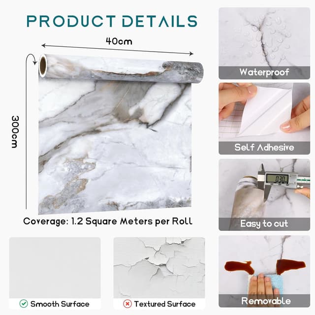 Thumbnail 6 de VEELIKE Matte Slate White Marble Wallpaper 40cm×300cm 📐