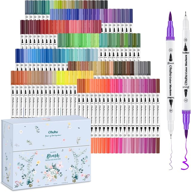 Detalle de Ohuhu 160 Farben Filzstifte Dual Brush Pen Set (Pinsel & Fineliner, Doppelspitze)