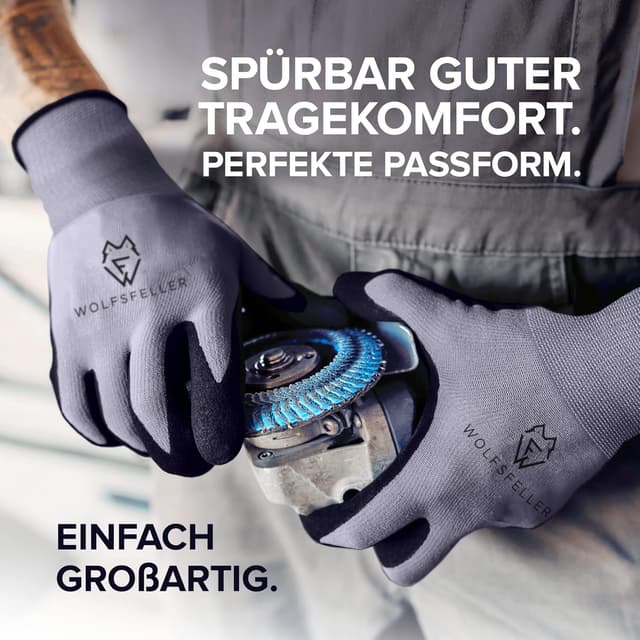 Detalle de WOLFSFELLER gants de travail homme en nitrile – Taille 10 (lot de 5 paires)