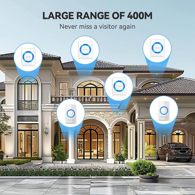 Detalle de TECKNET Wireless Doorbell Kit 4 Receivers