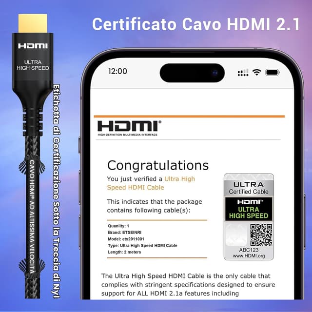 Detalle 2 de Etseinri Cavo HDMI 2.1 2M 48Gbps