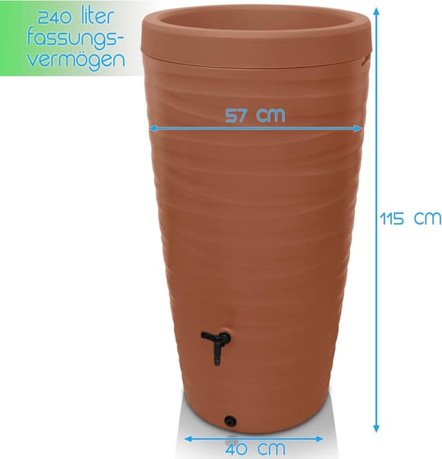 Detalle de YourCasa Regentonne 240 Liter im Wave Design – frostfeste Regenwassertonne mit Wasserhahn und 3/4“-Anschluss
