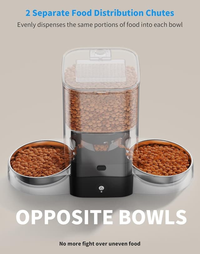 Detalle 2 de HoneyGuaridan Dual Automatic Cat Feeder with App Control (HG Smart) – 2.4G WiFi, 5L timed dispenser