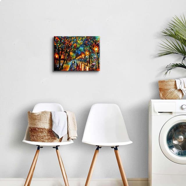 Detalle de Abstract Colourful Landscape Wall Art (12x16 inch) Canvas Print of a Couple Walking in Rain