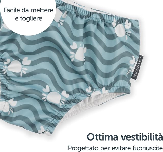 Detalle de LaLoona Pannolino Piscina Riutilizzabile 18-24 mesi Verde con Granchio (certificato OEKO-TEX)