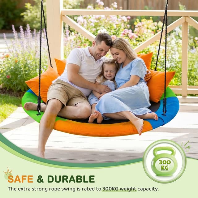 Thumbnail 2 de Dripex Balançoire Nid d’Oiseau ronde 120 cm, hauteur réglable 140 à 180 cm, charge 150 kg – modèle pour jardin