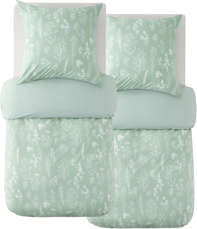 Detalle de BEDSURE Bettwäsche 135x200 (4-teilig) aus Baumwolle, grün mit Pflanzenblumen-Muster, mit Reißverschluss