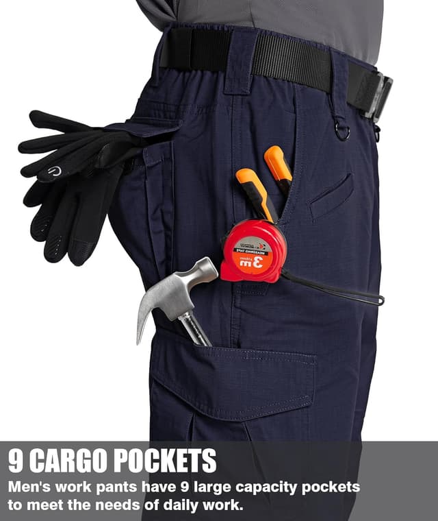 Detalle de Zoofly Men’s Ripstop Water-Resistant Cargo Pants (Tactical Hiking Work Pants, No Belt)