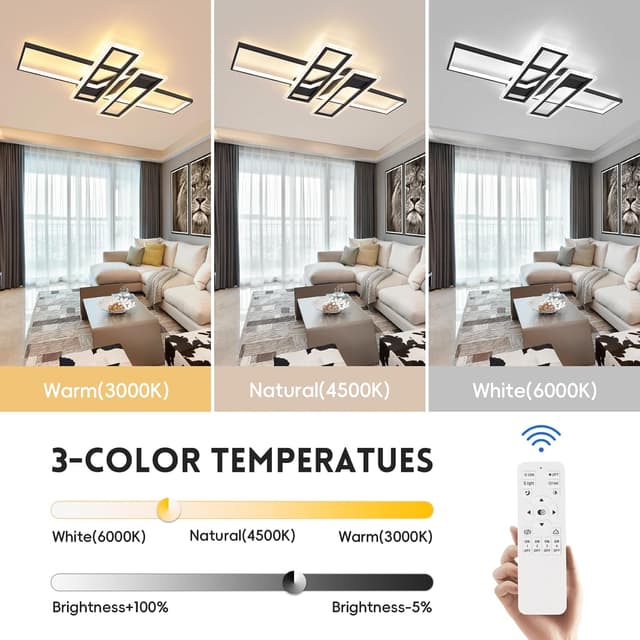 Detalle 2 de EIDISUNY 94W Dimmable Rectangle LED Ceiling Light with Remote (Black)