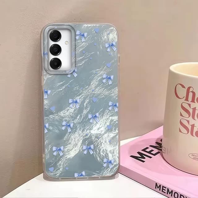 Detalle 2 de Tedyhulle Hülle für Samsung Galaxy A34 5G – Weicher TPU-Rahmen mit harter PC-Rückseite und blauem Schleifen-/Glitzer-Motiv