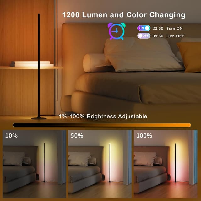 Detalle 2 de Lanmonlily LED Corner Floor Lamp (Smart with Alexa, music sync, 16 million colours & 68 scenes) – Black