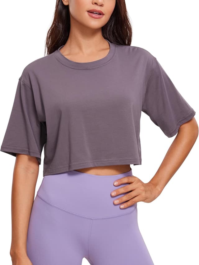 Detalle 2 de CRZ YOGA Women’s Pima Cotton Workout T-Shirt (Short Sleeve Running Crop Top)