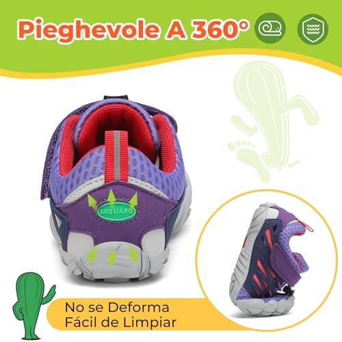 Detalle 2 de SAGUARO zapatillas barefoot minimalistas para niña y niños con cinco dedos y suela antideslizante (púrpura, Gr. 30)