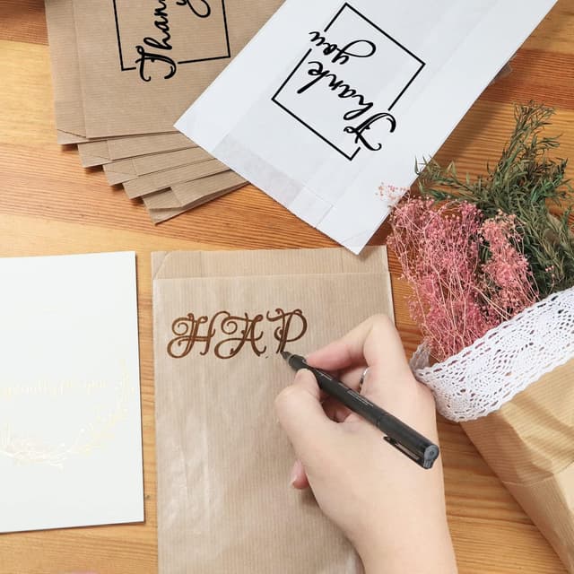 Detalle de PACKRA Kraftpapier-Tüten & Geschenktüten (100 Stück) 15 x 27 x 6 cm, Vintage – Umschläge für Weihnachtsgeschenke