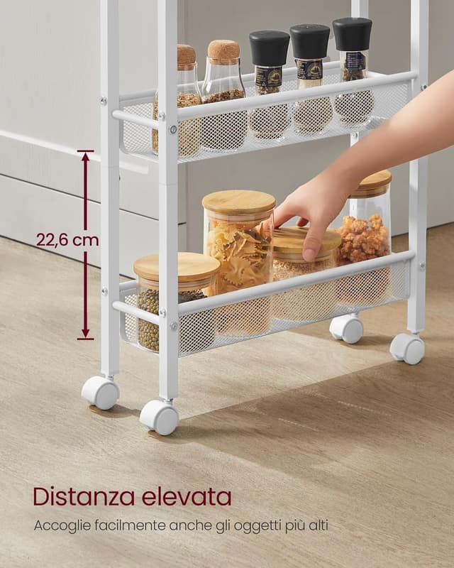 Detalle 2 de VASAGLE LRC034W09 carrello salvaspazio a 5 ripiani beige rovere e bianco