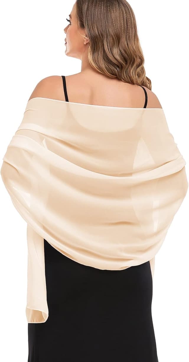 Detalle de Pukguro Sheer Chiffon Shawl Wraps for Evening Dresses (Beige)