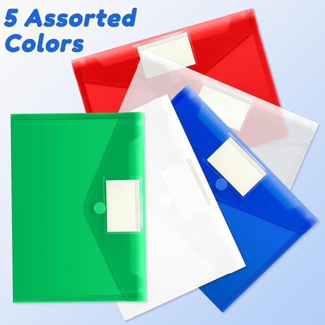 Detalle de A4 Plastic Wallets 20 Pack (5 Assorted Colours) waterproof document folders with Velcro