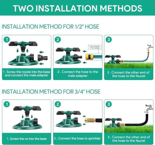 Detalle 2 de ENJSD Garden Sprinkler – Automatic 360° Rotating 3-Arm Lawn Irrigation Sprinkler