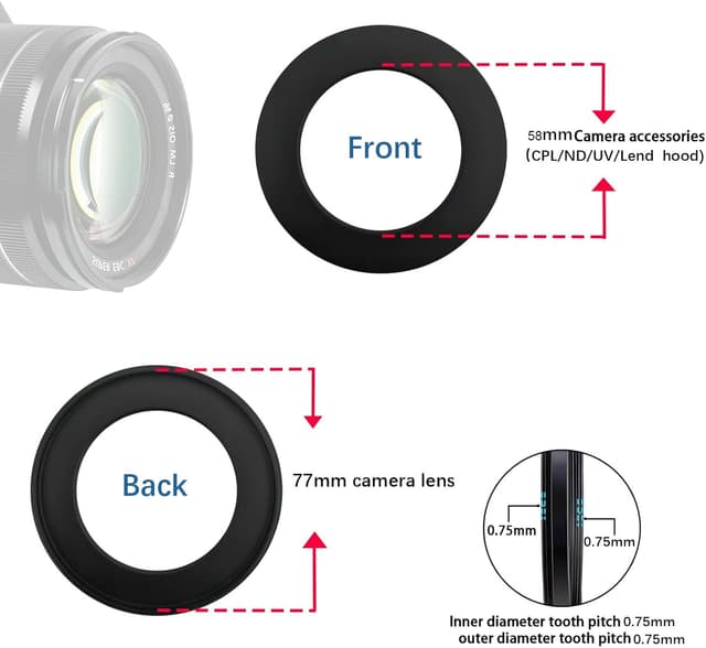 Detalle 1 de 77mm auf 58mm Step-down Filteradapterring