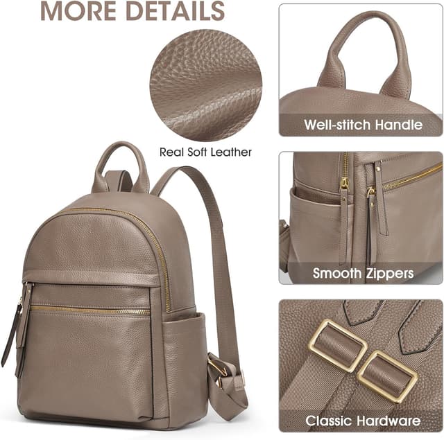 Detalle de Kattee Echtleder Rucksack für Damen – multifunktionaler Tagesrucksack mit Notebook-Fach