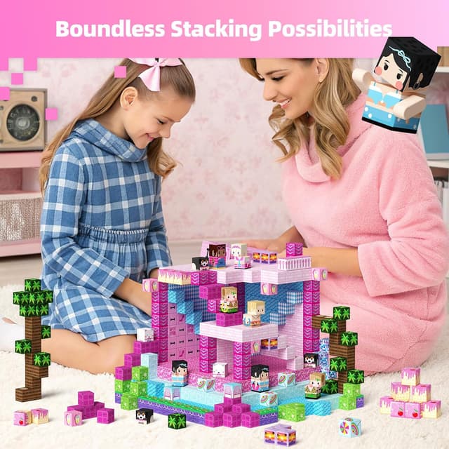 Detalle 1 de GobiDex 100PCS Magnetic Blocks Princess Building Set (Pink Castle & Poolside Villas)