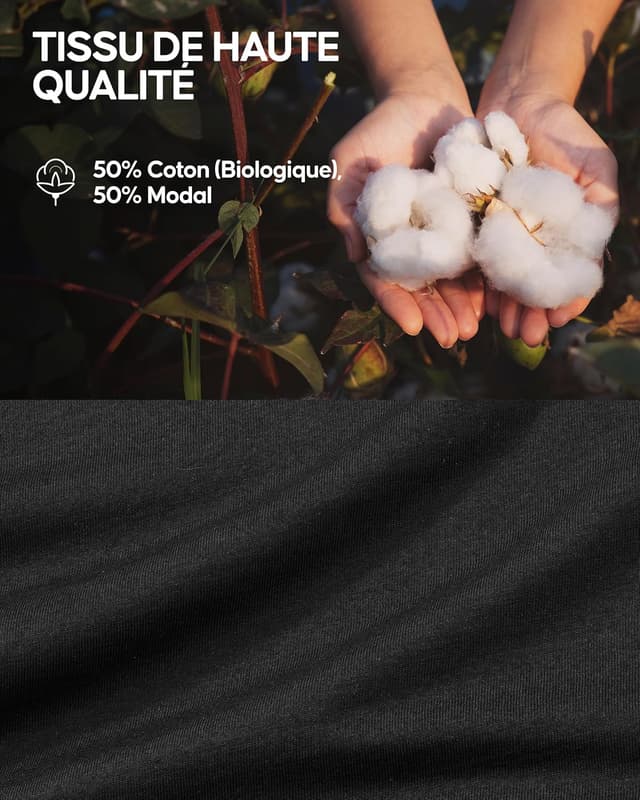 Detalle de Danish Endurance T-Shirts en coton bio et modal – col en V, manches courtes, multipack (lot 1, 2 ou 4)