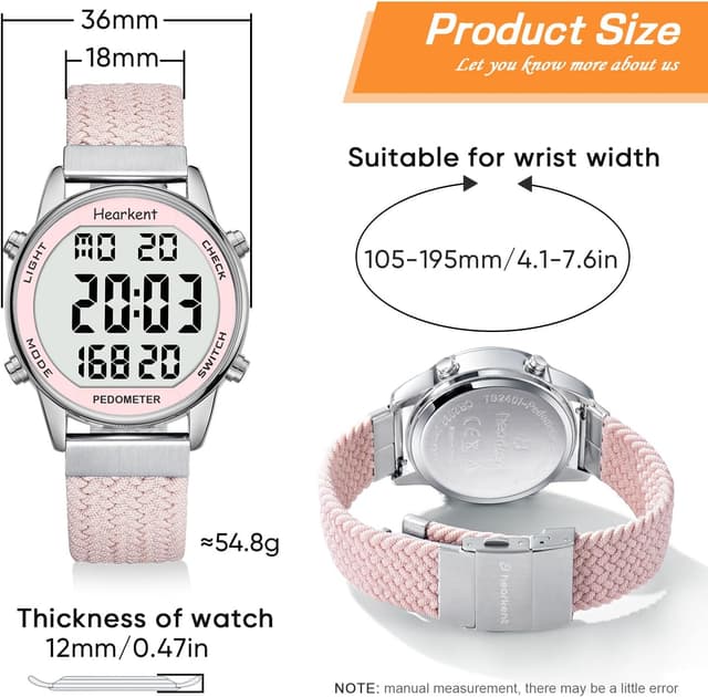Thumbnail 1 de Hearkent Pedometer Watch for Women – Non-Bluetooth step tracker with LCD display and 30M waterproofing