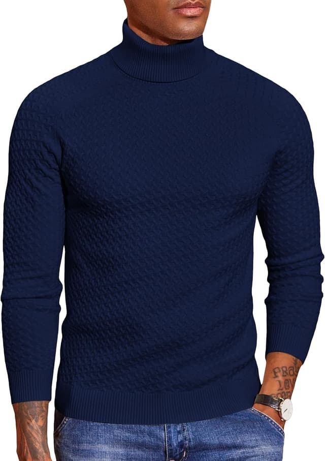 Detalle de COOFANDY pull col roulé homme en maille douce à manches longues