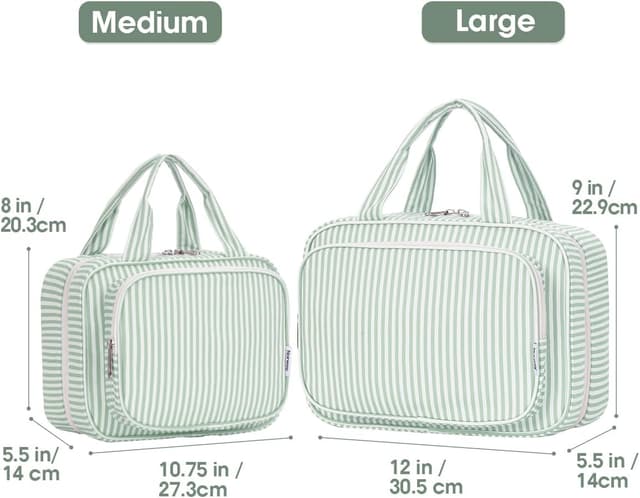Detalle de Narwey Large Hanging Travel Toiletry Bag (Mint Green Stripe) with 4 Compartments