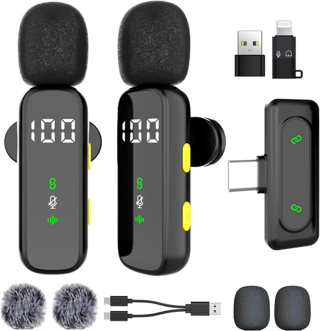 Detalle de kinmaizi kabelloses Krawattenmikrofon mit LED-Display für iPhone, Android, iPad (2,4-GHz)