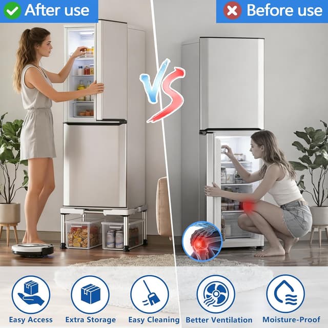 Detalle de DEWEL Untergestell für Kühlschrank-Sockel, höhenverstellbar 28–31 cm (45–67 cm, max. 300 kg)