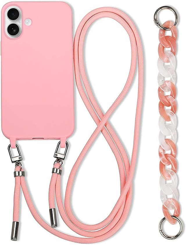 Detalle 2 de Galful Handykette iPhone 16 Pro Hülle mit verstellbarer Nylon-Halskette (TPU/Silikon) – Necklace Case