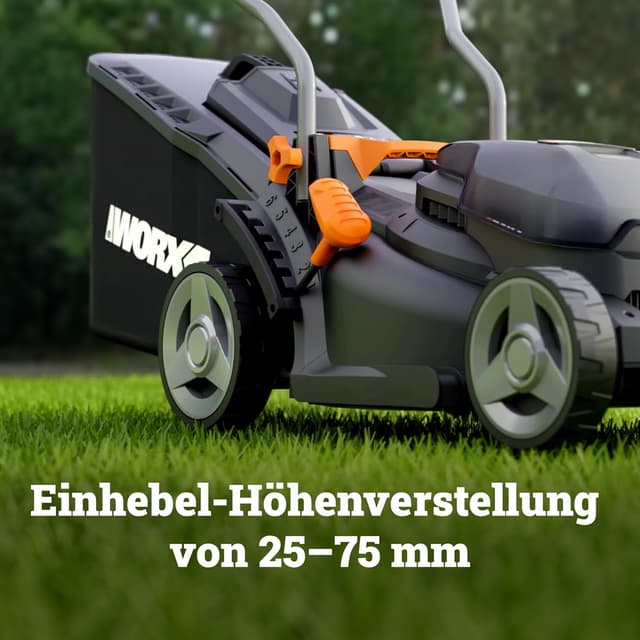 Detalle de WORX WG733E Akku-Rasenmäher 20V – 33 cm Schnittbreite, 35 l Fangkorb und Brushless-Motor