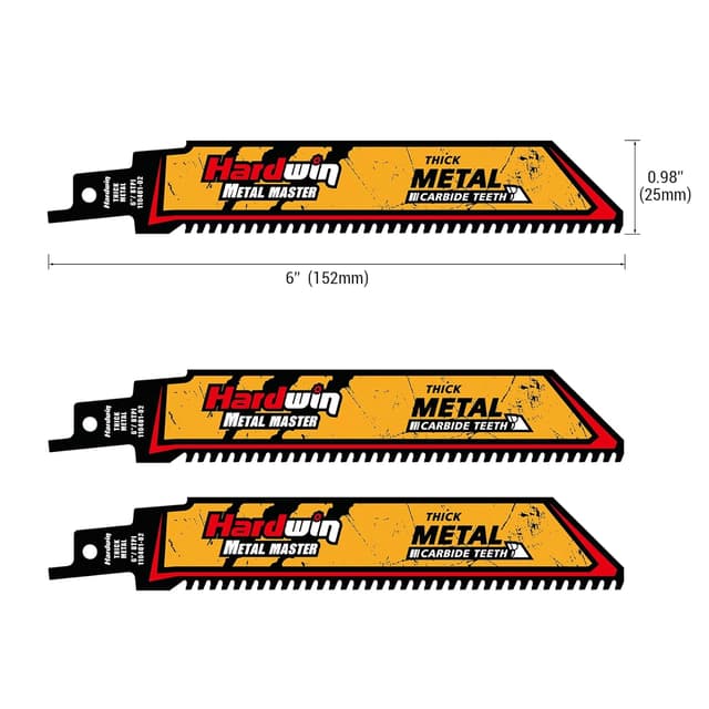Detalle de Lot de 3 lames de scie sabre HARDWIN Hardwin 150 mm (6") 8 TPI carbure – pour métal épais, fonte et inox, emmanchement 1/2