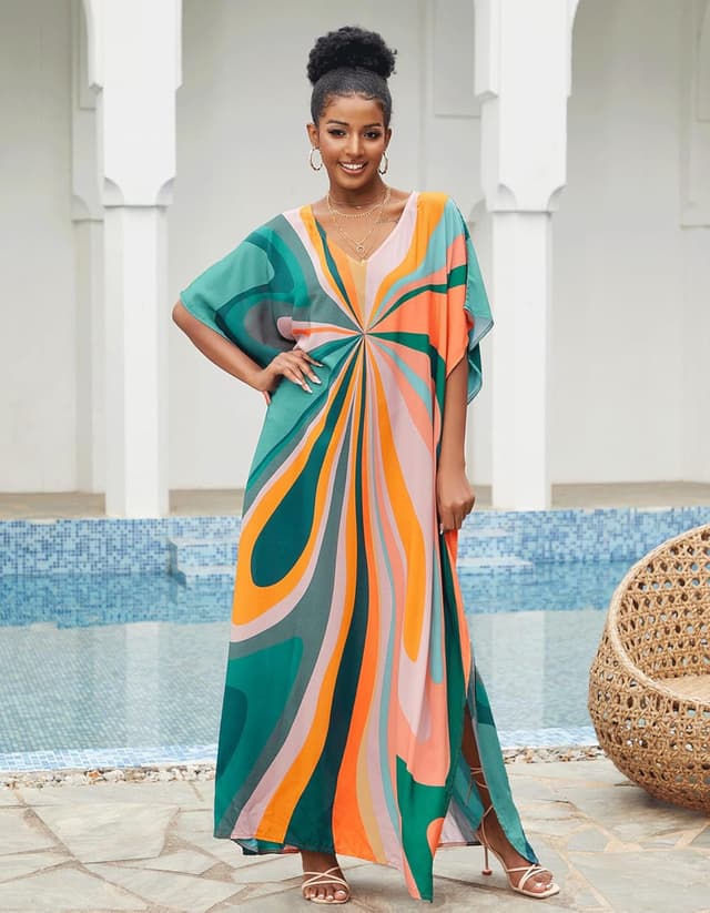 Detalle de NFVNKJ Women’s Plus Size Beach Lounge Kaftan Maxi Dress Swimsuit Cover-Up