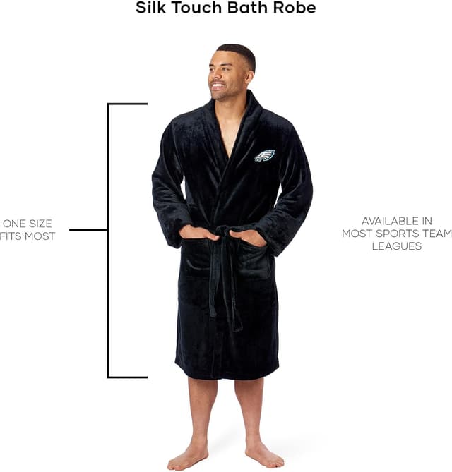 Detalle 1 de Northwest NFL Philadelphia Eagles Adult Unisex Silk Touch Bathrobe (L/XL) — Officially Licensed Loungewear, Black