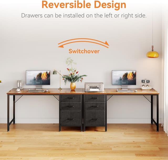 Detalle de Coleshome Computer Desk with Drawers (120×48cm) – Vintage Brown, reversible storage and wide legroom