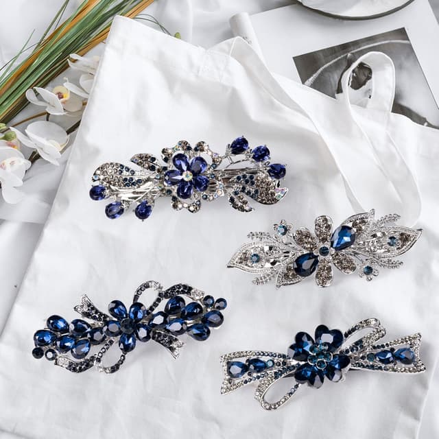 Detalle 2 de Dalababa Haarspange Blume Vintage Blau mit Strass, Clip für Damen, Frauen & Mädchen