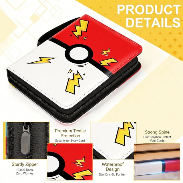 Detalle de Portable 4-Pocket Trading Card Binder with Zipper, 400 Pockets (50 Removable Sleeves)