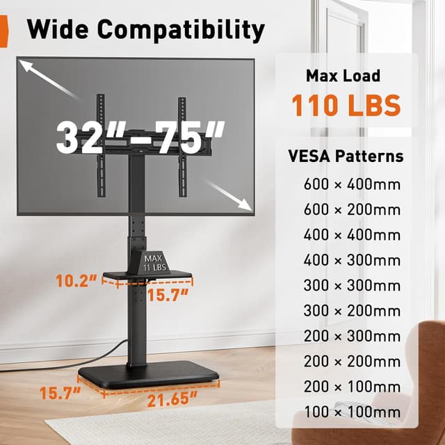 Detalle 2 de Perlegear PGFS06 Floor TV Stand 32-75 inch