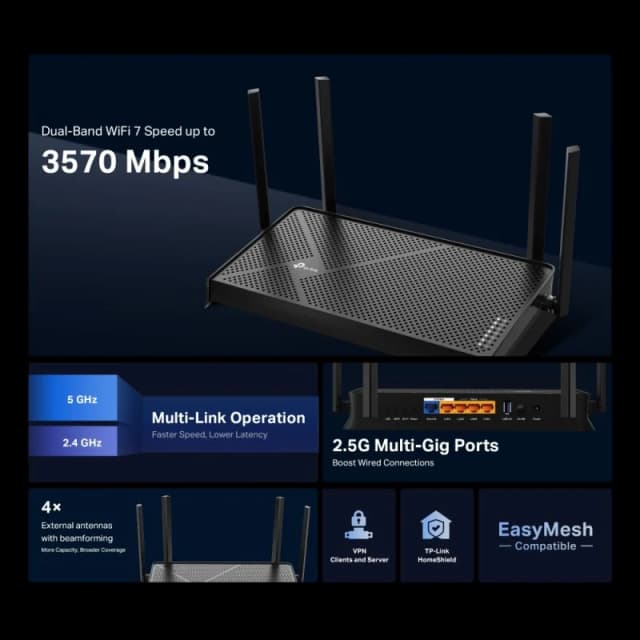 Detalle de TP-Link Archer BE230 Router Wi‑Fi 7 3,6 Gbps Dual Band