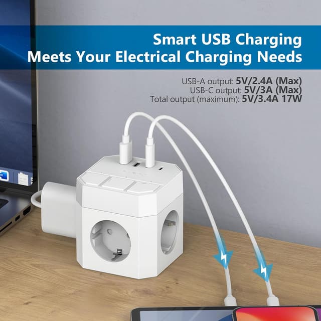 Thumbnail 2 de Multipresa Multipla JSVER con 3 prese e 3 m di cavo